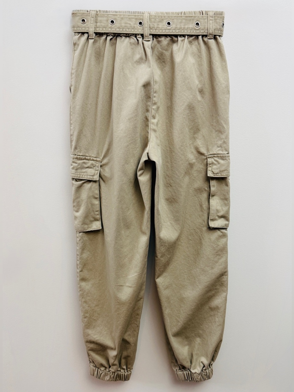 Forever 21 Khaki High Rise Belted Cargo Jogger Pants Utility Y2K 100% Cotton XS - Picture 6 of 9